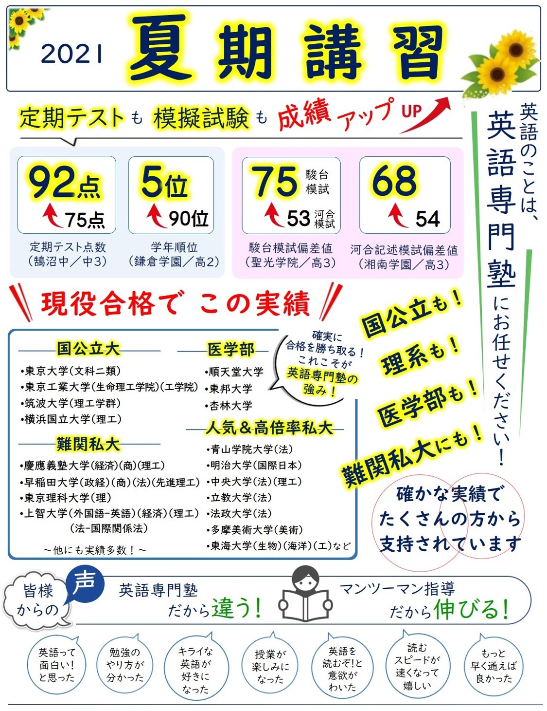 つばさ英語塾　英語専門塾の夏期講習2021　夏休みは、まとめて学習できる絶好のチャンスです！ 英語「専門塾だからこそ、できる勉強がある！君のグッと伸びる夏を体験してみませんか？